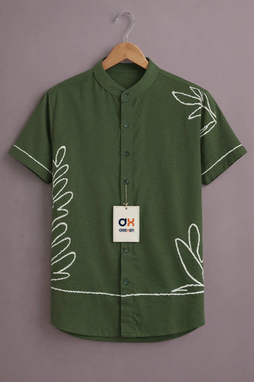 Olive Leaf Luxe Embroidered Shirt