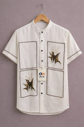 Ivory Botanical Panel Luxe Shirt