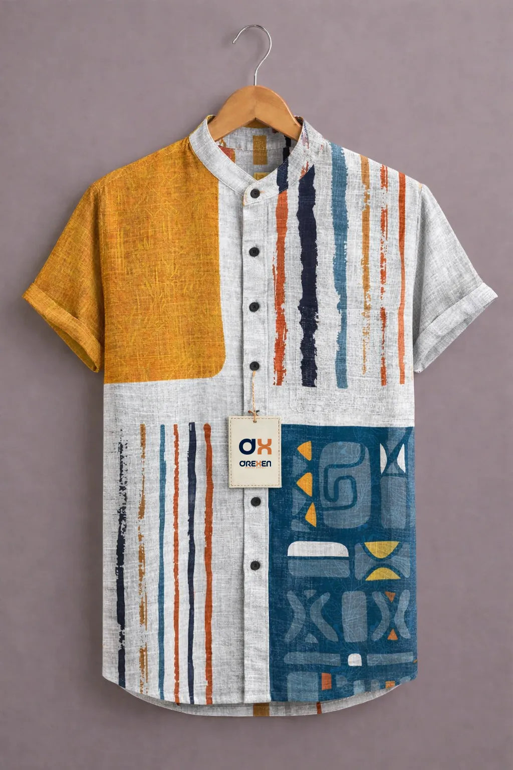 Rust Horizon Abstract Panel Luxe Shirt