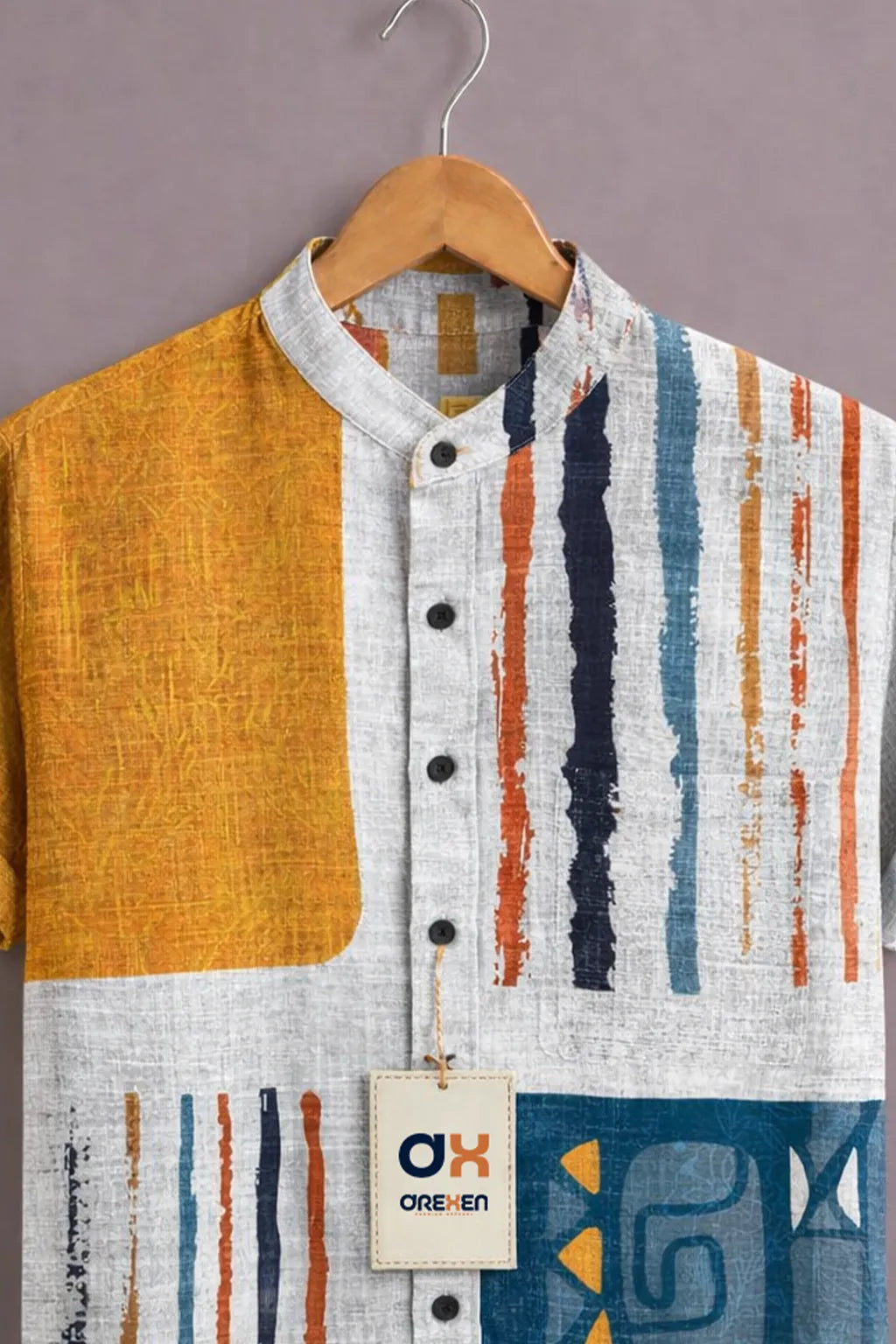 Rust Horizon Abstract Panel Luxe Shirt