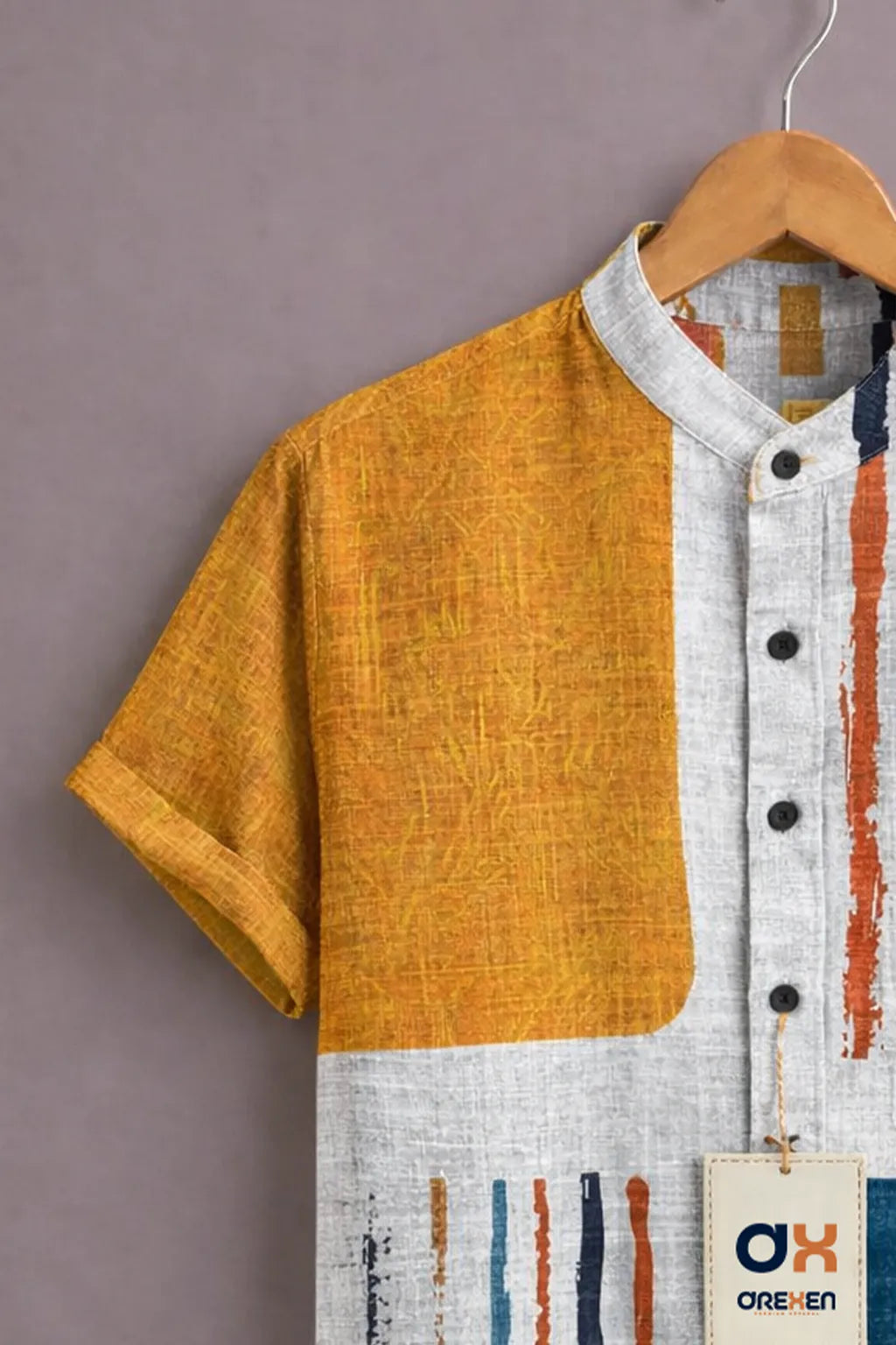 Rust Horizon Abstract Panel Luxe Shirt